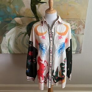 COMMENSE Graffiti Top Multicolor Size Large - snakes unicorn moon